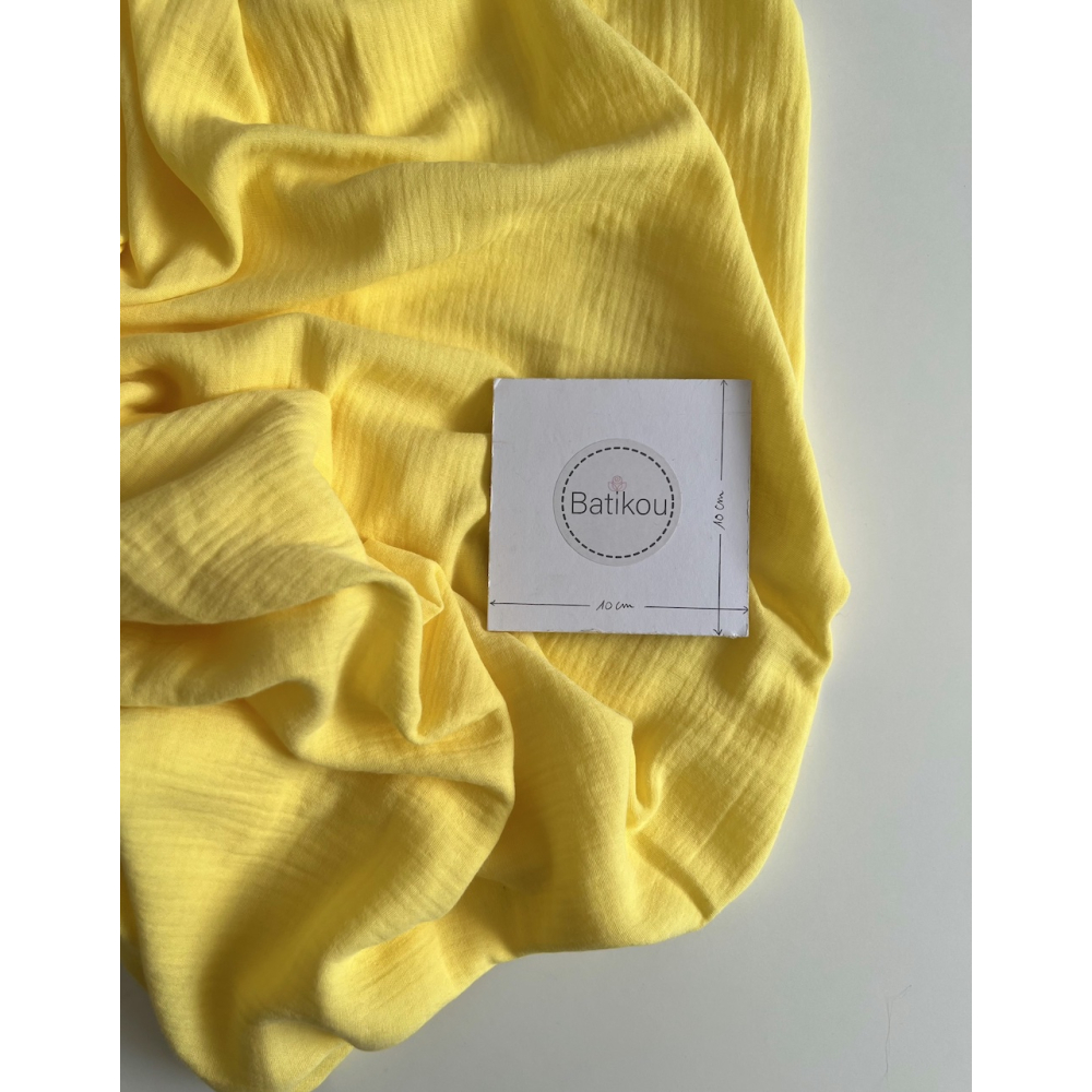 Double gaze de coton BIO unie jaune citron Tissus issus de l'agriculture biologique  - 3