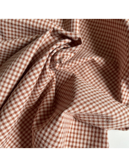Seersucker / Coton gaufré vichy Noisette mini 3mm