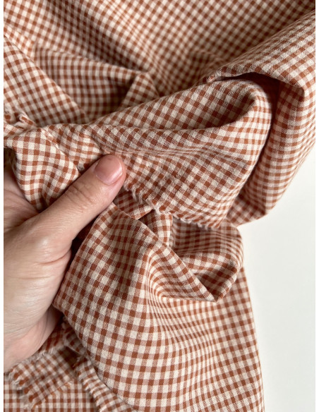 Seersucker / Coton gaufré vichy Noisette mini 3mm
