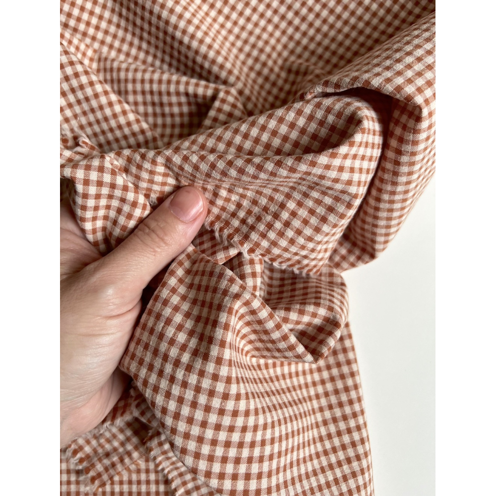 Seersucker / Coton gaufré vichy Noisette mini 3mm