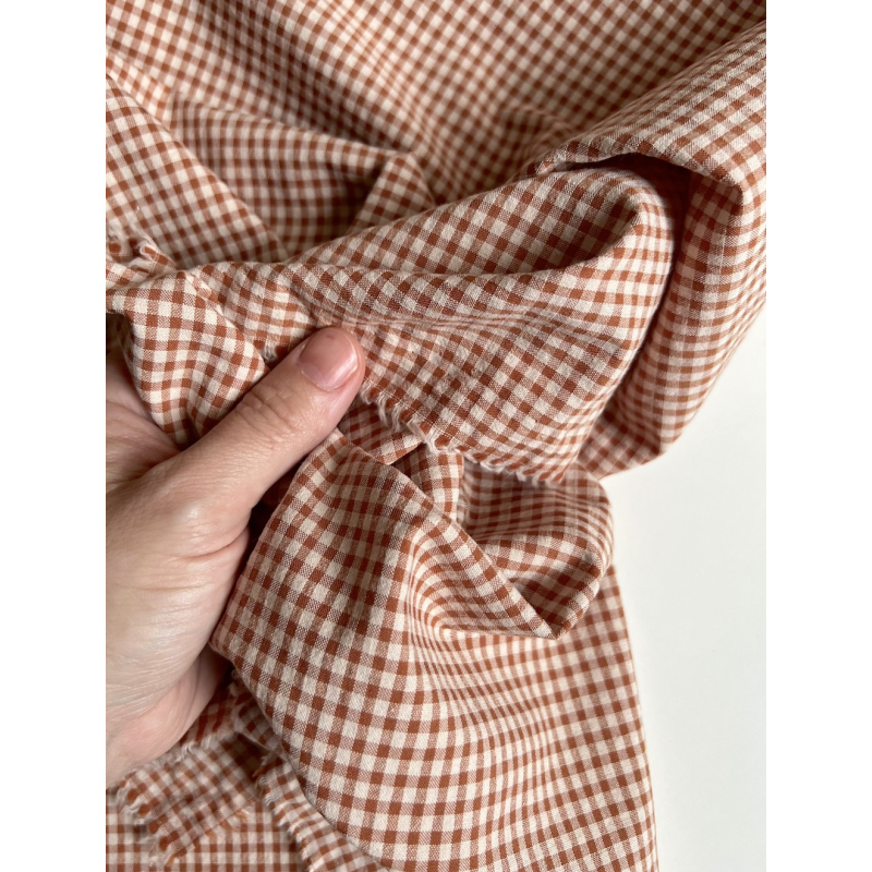 Seersucker / Coton gaufré vichy Noisette mini 3mm