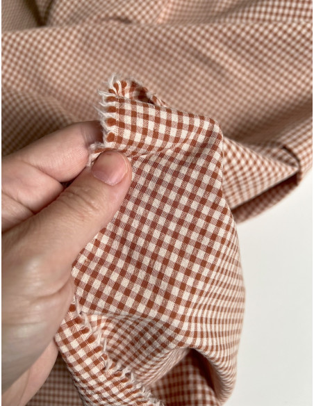 Seersucker / Coton gaufré vichy Noisette mini 3mm