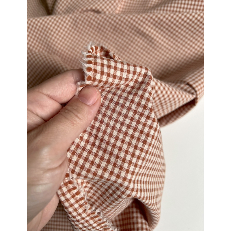 Seersucker / Coton gaufré vichy Noisette mini 3mm