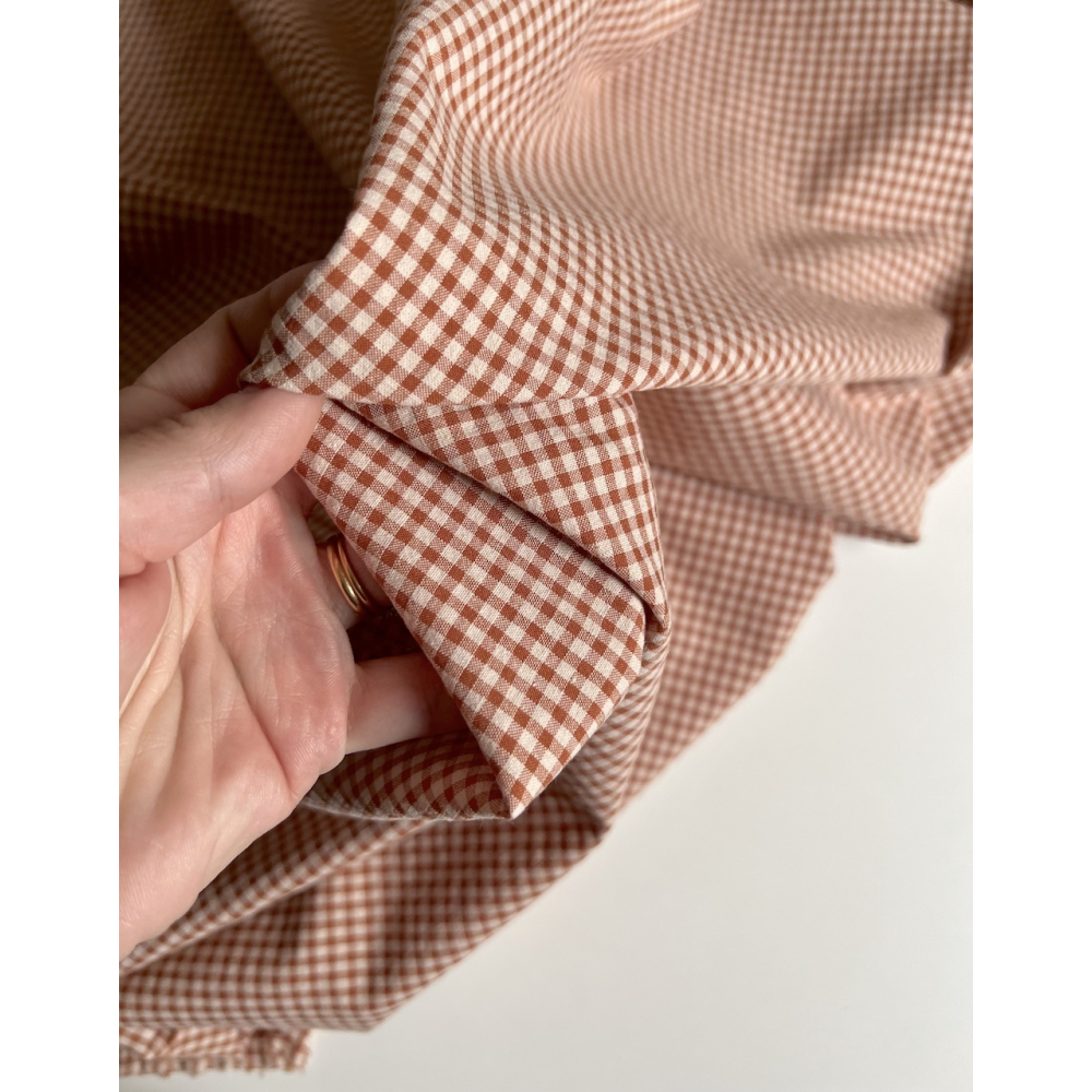 Seersucker / Coton gaufré vichy Noisette mini 3mm