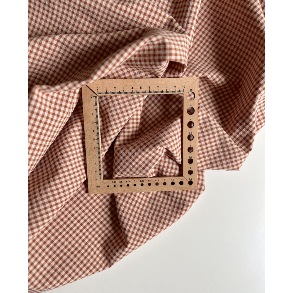 Seersucker / Coton gaufré vichy Noisette mini 3mm