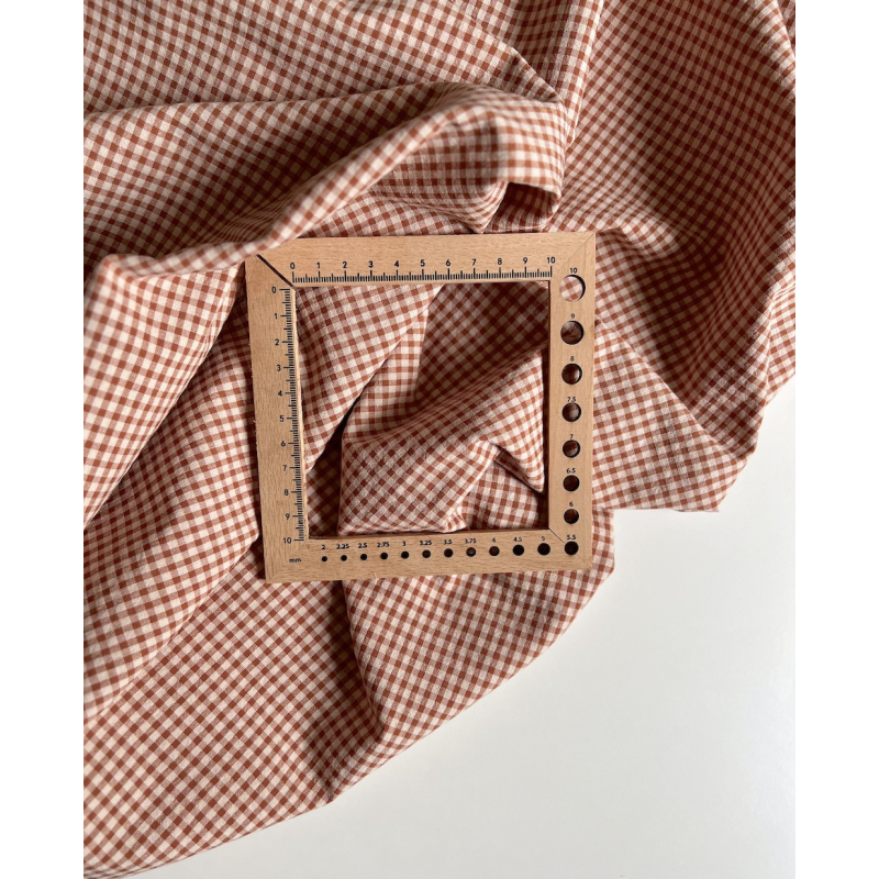 Seersucker / Coton gaufré vichy Noisette mini 3mm