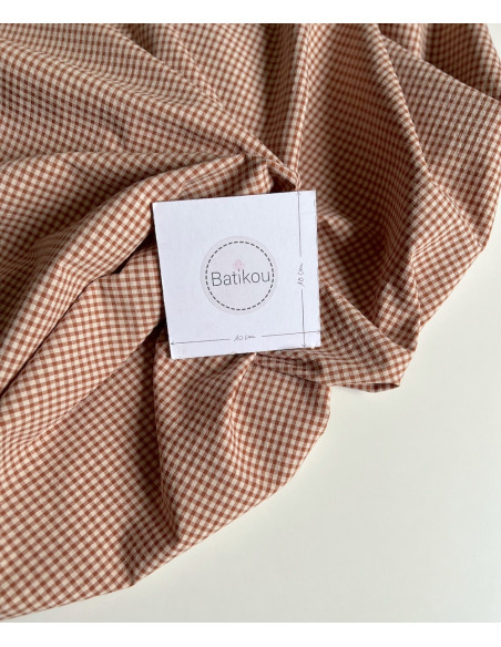Seersucker / Coton gaufré vichy Noisette mini 3mm