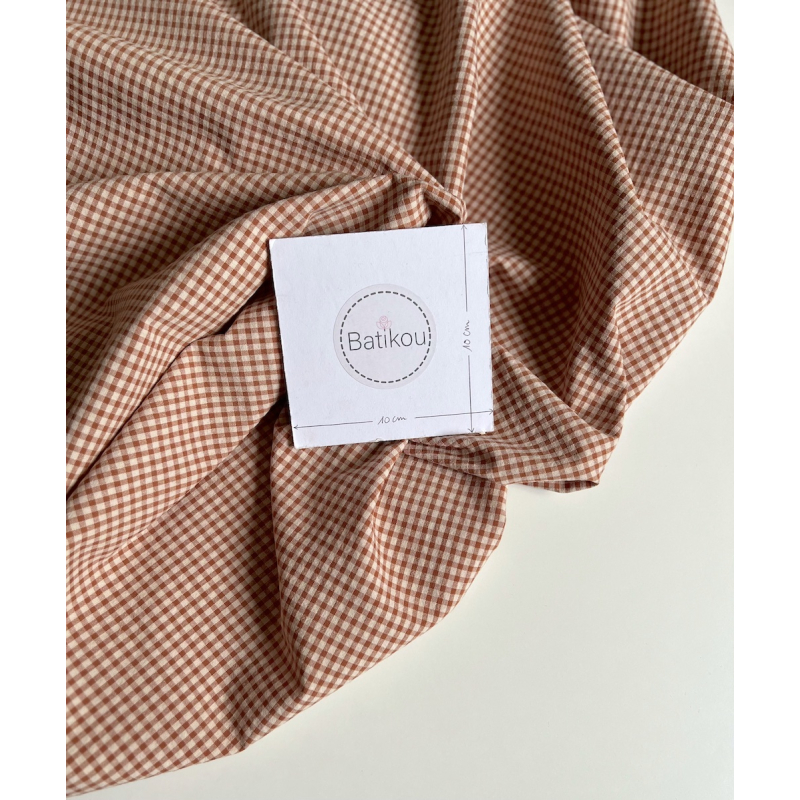 Seersucker / Coton gaufré vichy Noisette mini 3mm