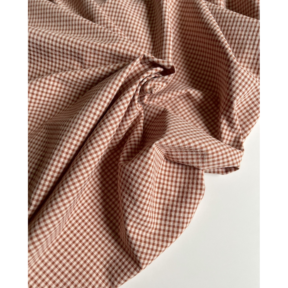 Seersucker / Coton gaufré vichy Noisette mini 3mm