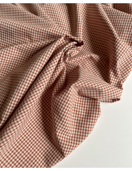 Seersucker / Coton gaufré vichy Noisette mini 3mm