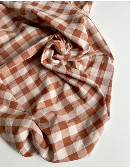 Seersucker / Coton gaufré grand vichy noisette