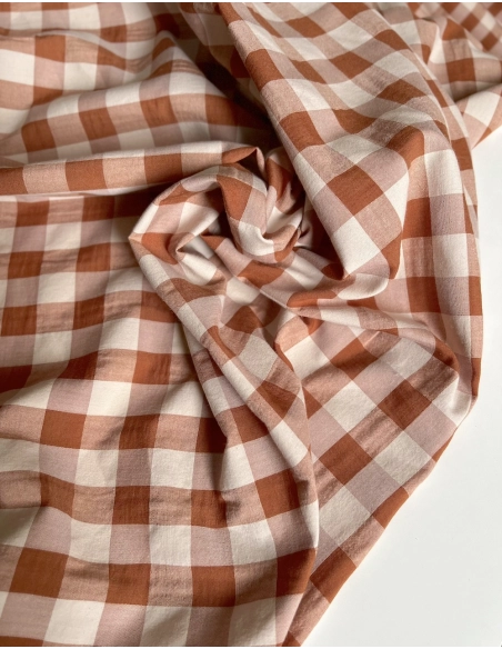 Seersucker / Coton gaufré grand vichy noisette