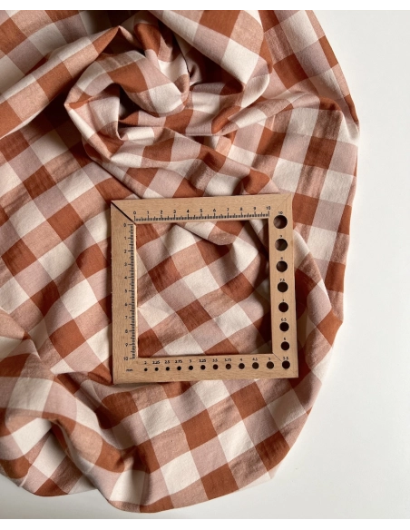 Seersucker / Coton gaufré grand vichy noisette