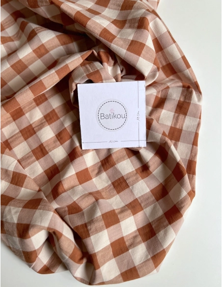 Seersucker / Coton gaufré grand vichy noisette