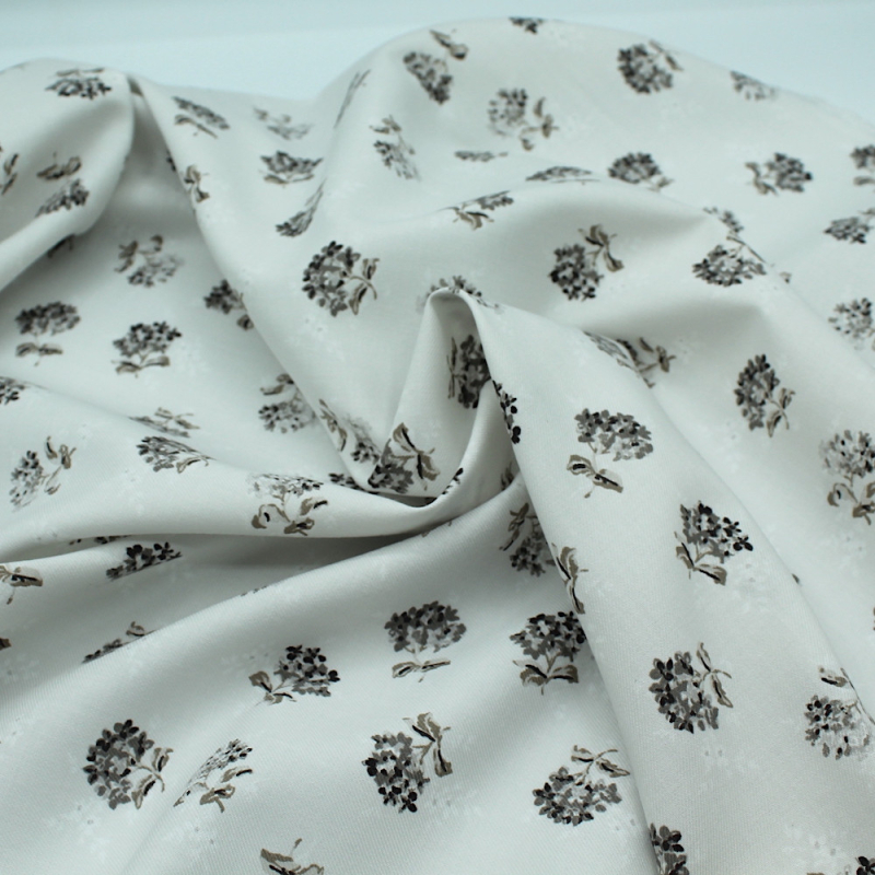 Tissu sergé de coton imprimé bouquets gris x1m