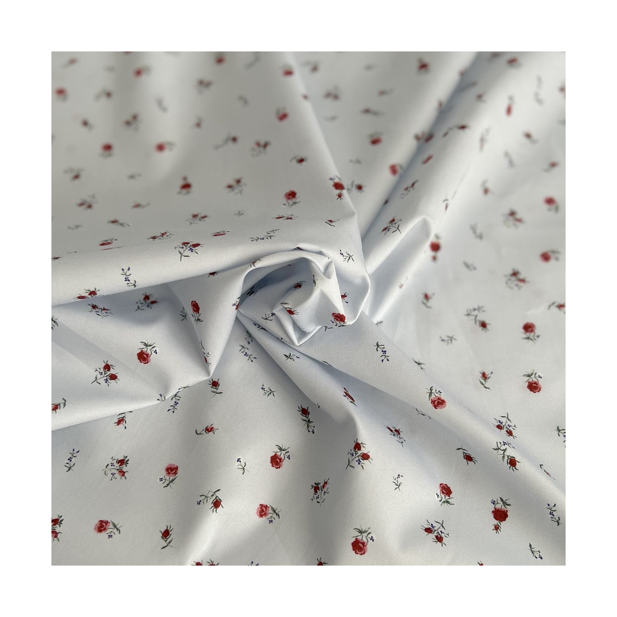 Popeline de coton classique organique fond grisé fleuri x1m Tissus issus de l'agriculture biologique  - 7