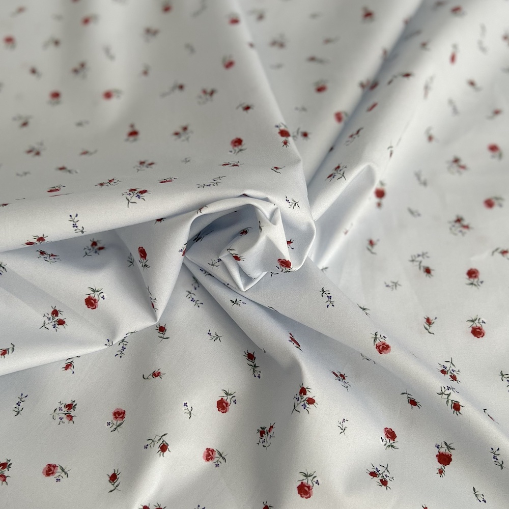 Popeline de coton classique organique fond grisé fleuri x1m Tissus issus de l'agriculture biologique  - 7