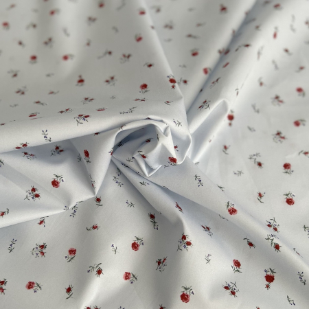 Popeline de coton classique organique fond grisé fleuri x1m Tissus issus de l'agriculture biologique  - 1