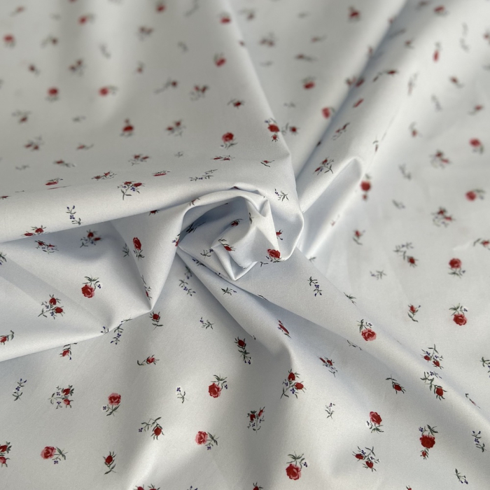 Popeline de coton classique organique fond grisé fleuri x1m Tissus issus de l'agriculture biologique  - 1