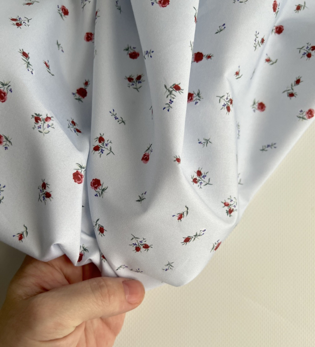 Popeline de coton classique organique fond grisé fleuri x1m Tissus issus de l'agriculture biologique  - 2