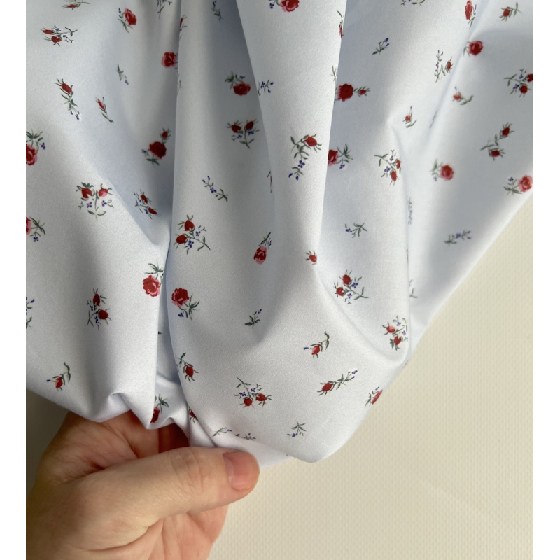 Popeline de coton classique organique fond grisé fleuri x1m Tissus issus de l'agriculture biologique  - 2