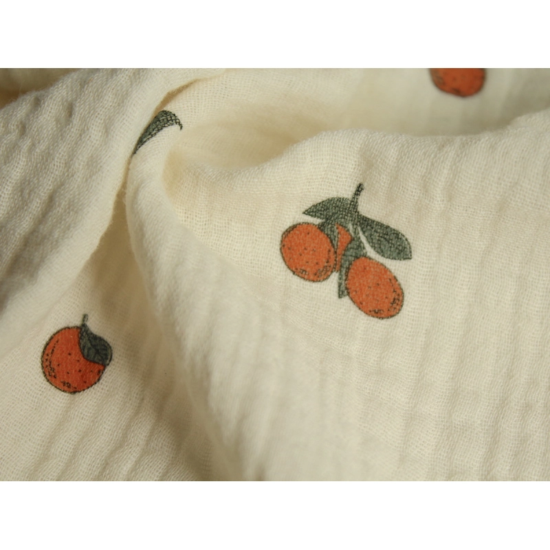 Double gaze de coton BIO écru motif exclusif oranges Tissus issus de l'agriculture biologique  - 9