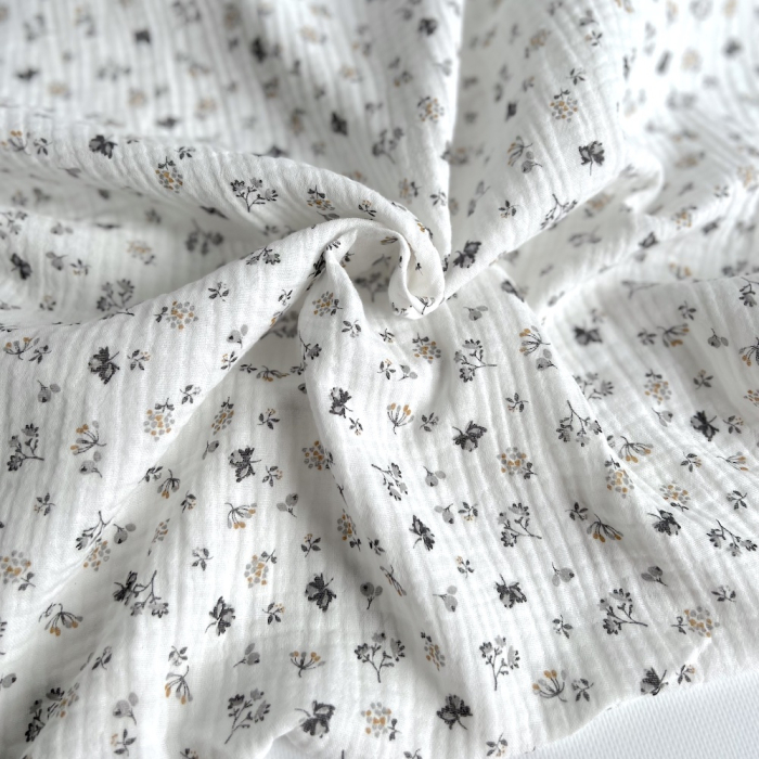 Double gaze de coton BIO blanc motif exclusif Grey Tissus issus de l'agriculture biologique  - 1