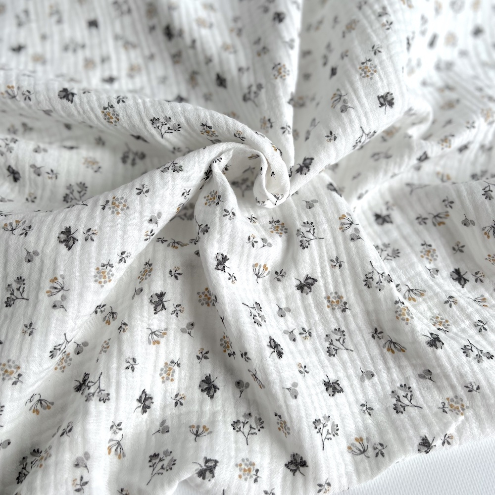 Double gaze de coton BIO blanc motif exclusif Grey Tissus issus de l'agriculture biologique  - 1