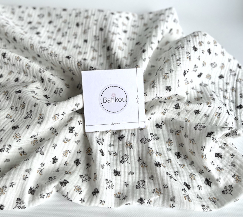 Double gaze de coton BIO blanc motif exclusif Grey Tissus issus de l'agriculture biologique  - 3