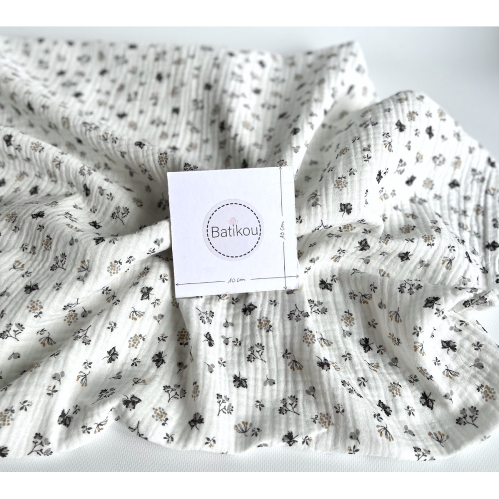 Double gaze de coton BIO blanc motif exclusif Grey Tissus issus de l'agriculture biologique  - 3