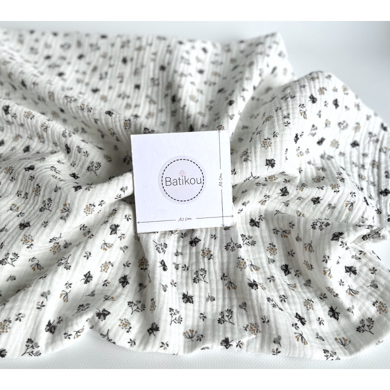 Double gaze de coton BIO blanc motif exclusif Grey Tissus issus de l'agriculture biologique  - 3