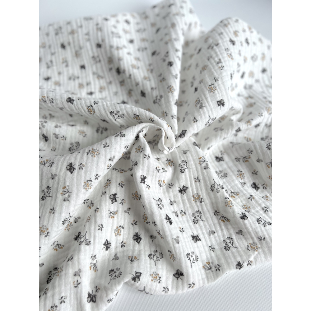 Double gaze de coton BIO blanc motif exclusif Grey Tissus issus de l'agriculture biologique  - 4