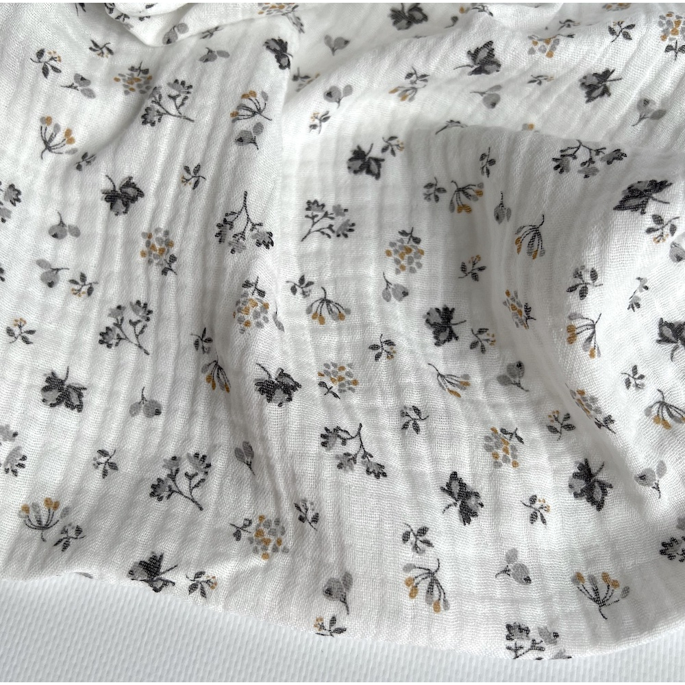 Double gaze de coton BIO blanc motif exclusif Grey Tissus issus de l'agriculture biologique  - 5