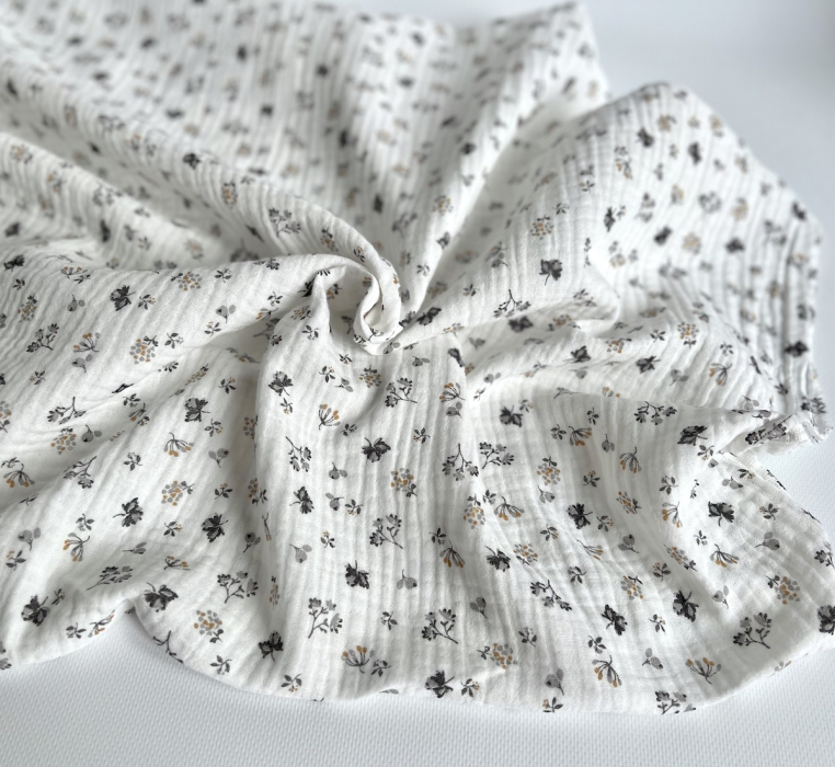 Double gaze de coton BIO blanc motif exclusif Grey Tissus issus de l'agriculture biologique  - 7