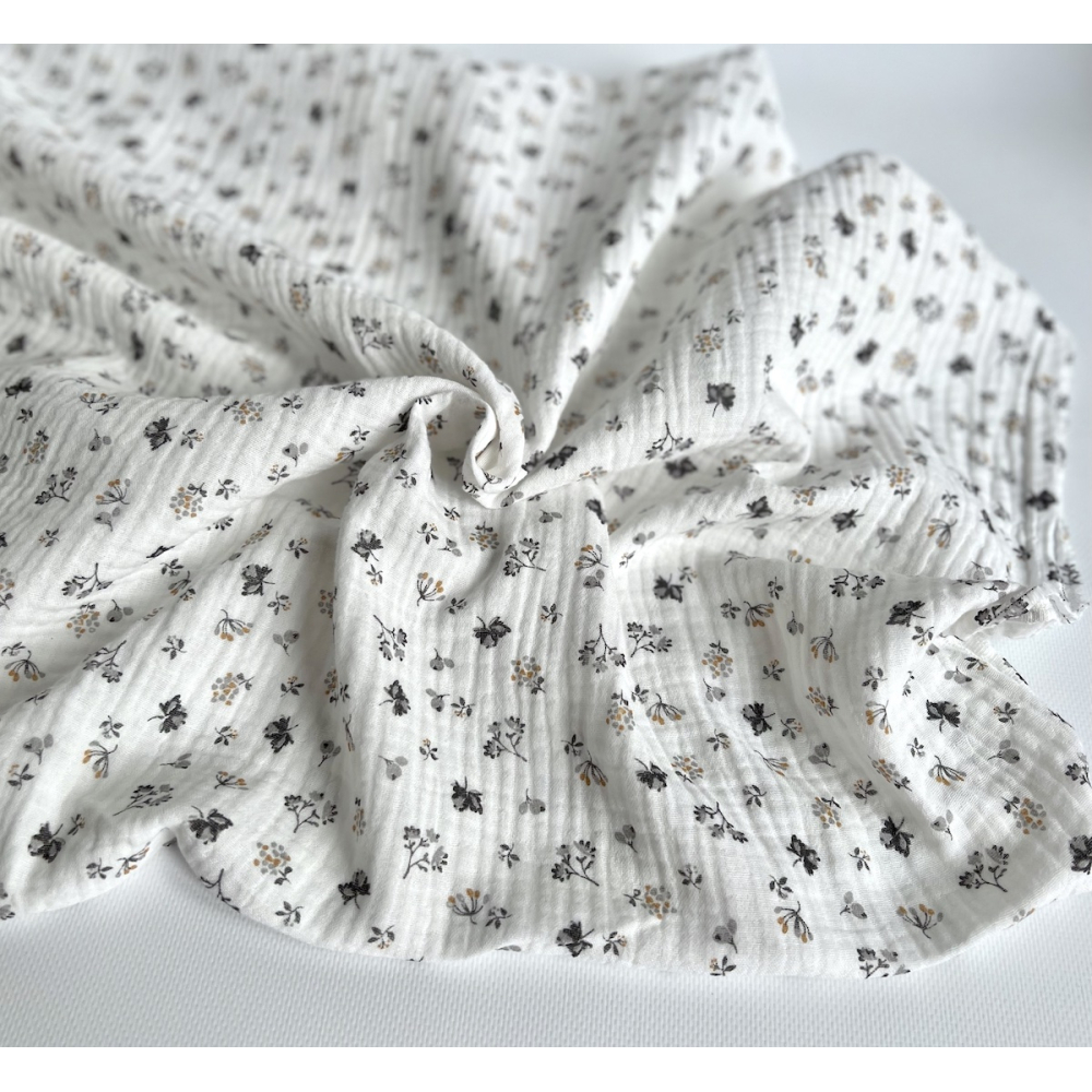 Double gaze de coton BIO blanc motif exclusif Grey Tissus issus de l'agriculture biologique  - 7