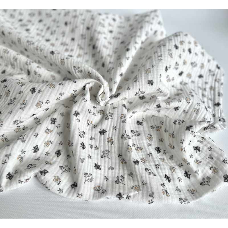 Double gaze de coton BIO blanc motif exclusif Grey Tissus issus de l'agriculture biologique  - 7