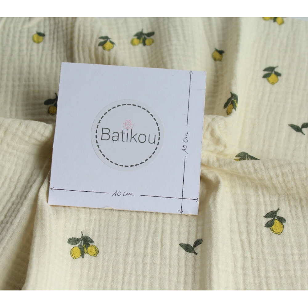 Double gaze de coton BIO écru motif exclusif citrons Tissus issus de l'agriculture biologique  - 4 Double gaze de coton BIO écru motif exclusif citrons Tissus issus de l'agriculture biologique  - 4
