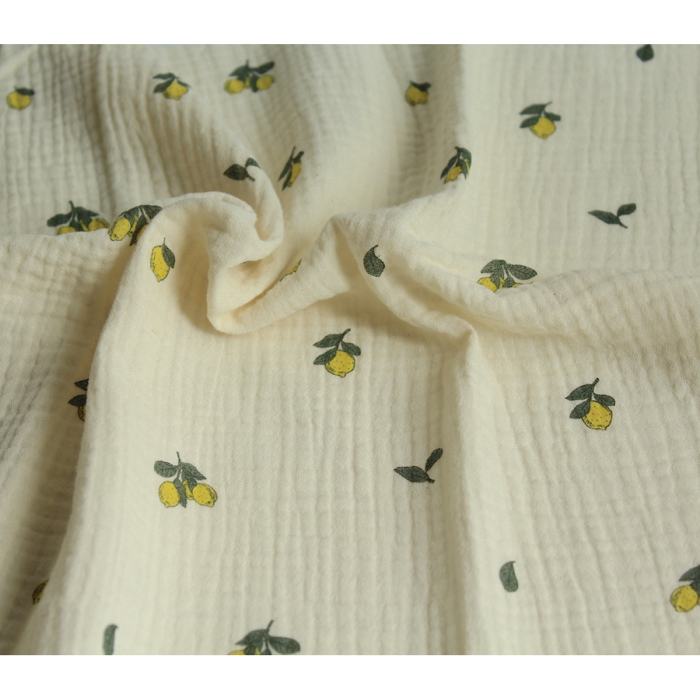 Double gaze de coton BIO écru motif exclusif citrons Tissus issus de l'agriculture biologique  - 8 Double gaze de coton BIO écru motif exclusif citrons Tissus issus de l'agriculture biologique  - 8