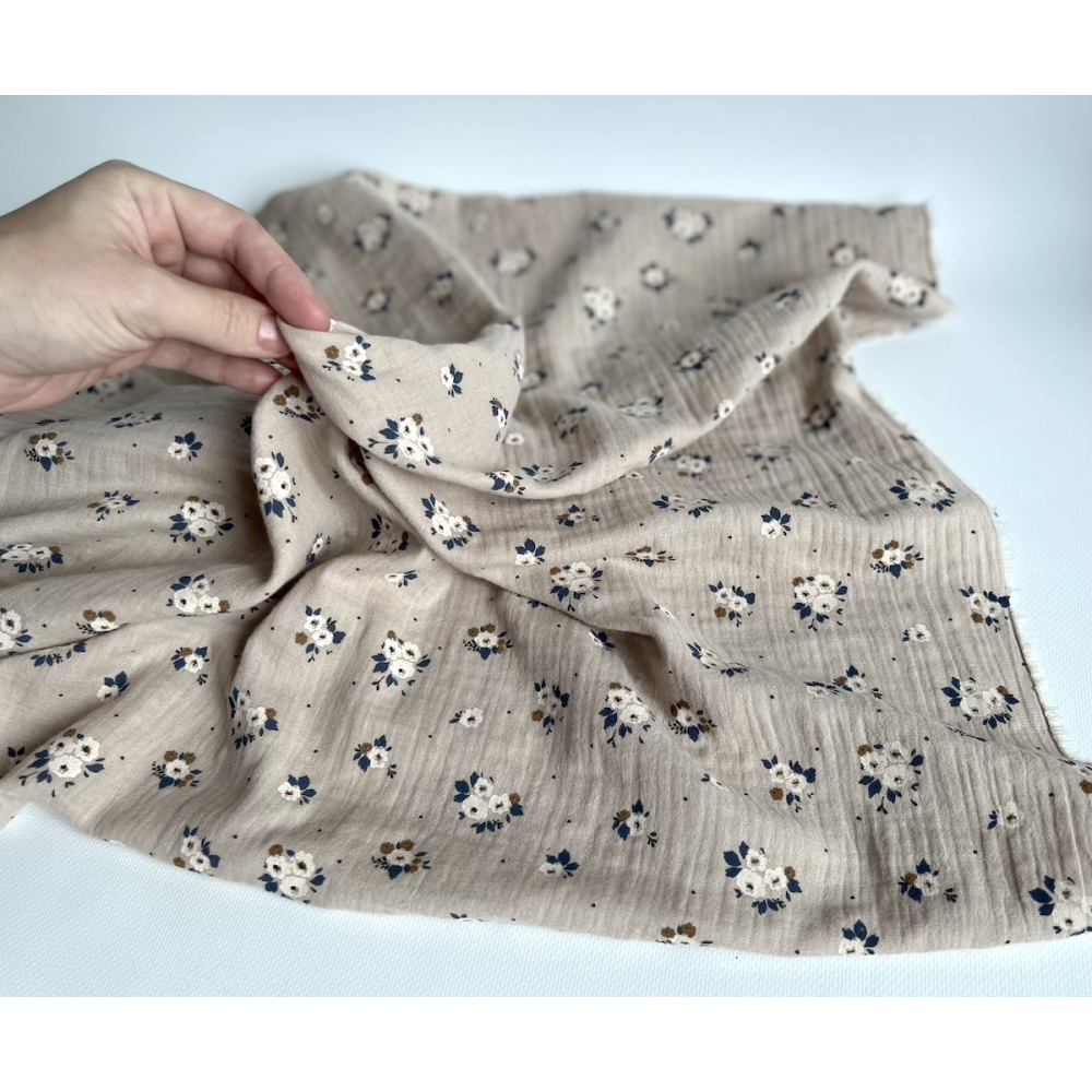 ROZEN - Double gaze de coton BIO grège motif exclusif Rozen Pepper Tissus issus de l'agriculture biologique  - 2