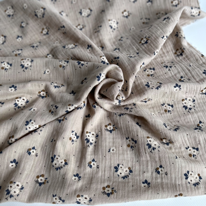 ROZEN - Double gaze de coton BIO grège motif exclusif Rozen Pepper Tissus issus de l'agriculture biologique  - 1