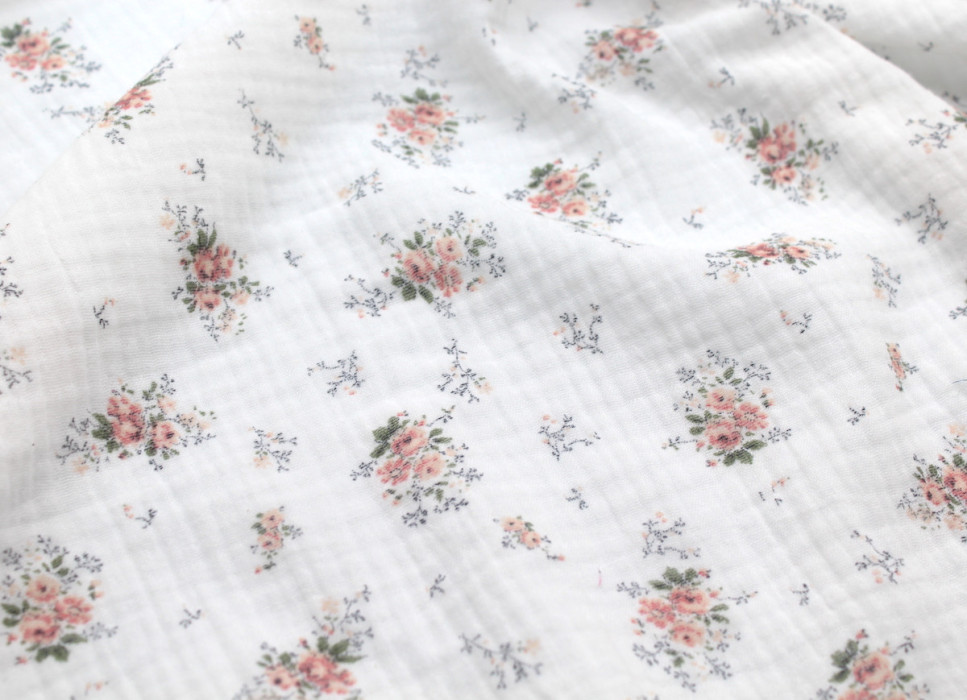 Romance - Double gaze de coton BIO motif exclusif bouquet romantique