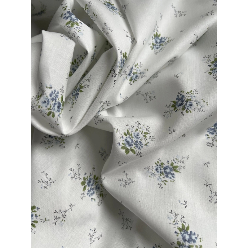 Romance - Batiste de coton BIO imprimé exclusif bleu