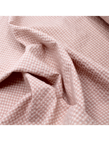 Seersucker / Coton gaufré vichy mini 3mm Nude