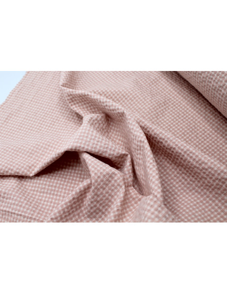 Seersucker / Coton gaufré vichy mini 3mm Nude