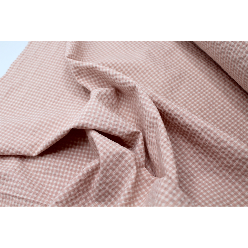 Seersucker / Coton gaufré vichy mini 3mm Nude
