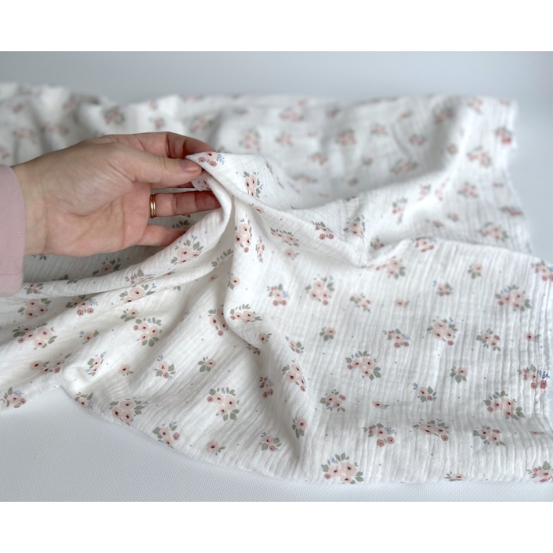 ROZEN - Double gaze de coton BIO blanc motif exclusif