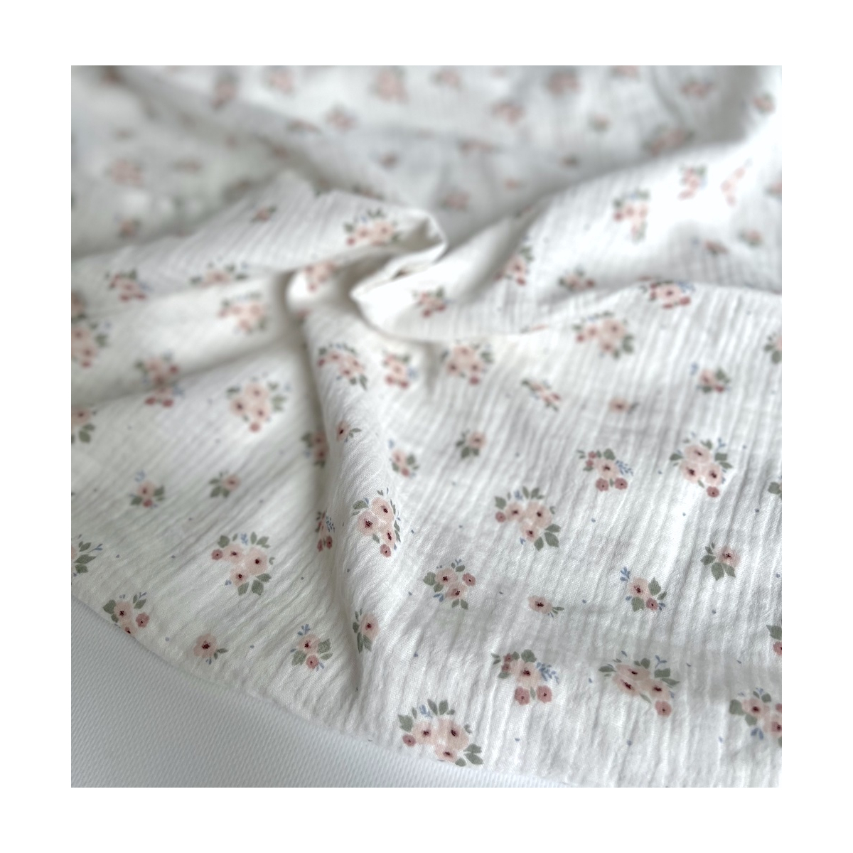 Tissu double gaze coton motif rozen forêt vintage Organique BIO
