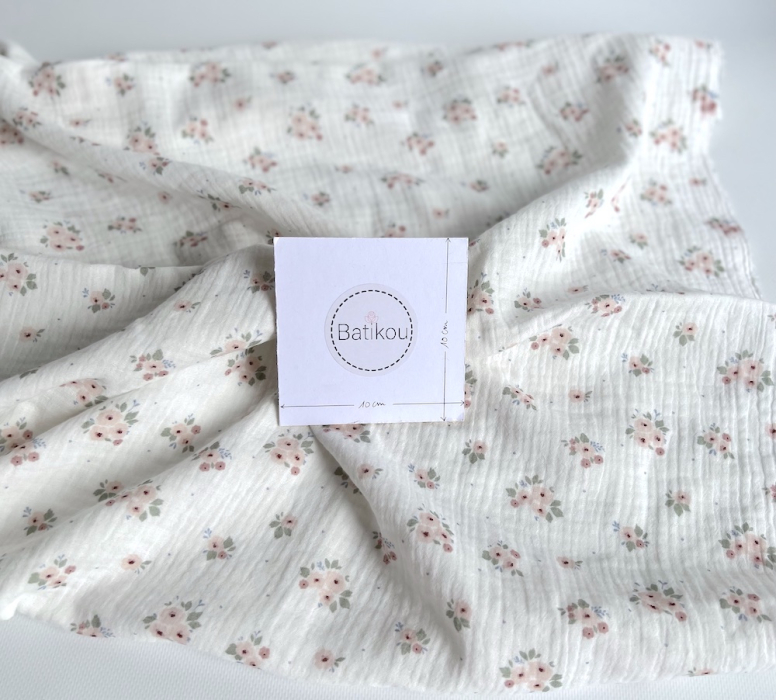 ROZEN - Double gaze de coton BIO blanc motif exclusif