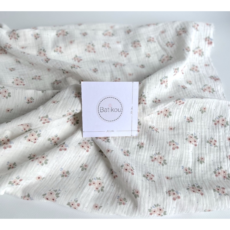 ROZEN - Double gaze de coton BIO blanc motif exclusif