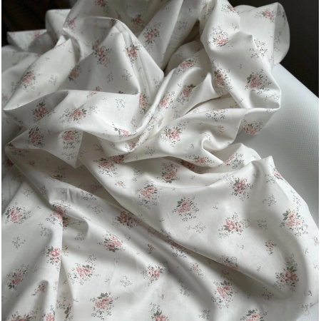 Tissu Coton - Fleurs Porcelaine 